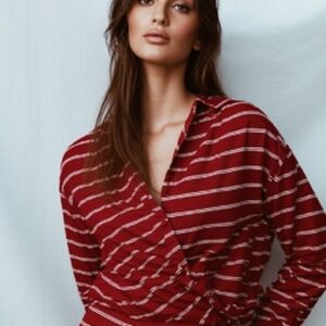 Forever 21 stripe long sleeve chiffon faux wrap top ❤️